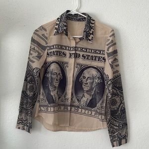 “Money” long sleeve button down blouse